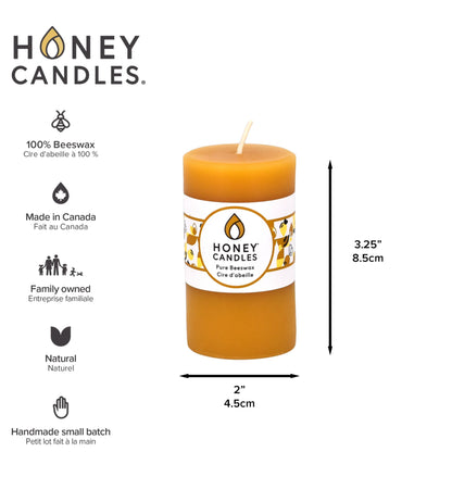 Small Round Natural Beeswax Pillar Candles