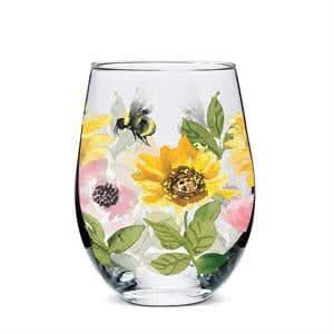 Sunflowers & Bees Stemless Wine Glass Treasures of my HeART