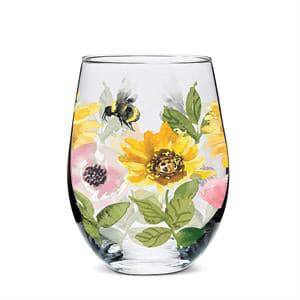 Sunflowers & Bees Stemless Wine Glass - Treasures of my HeART