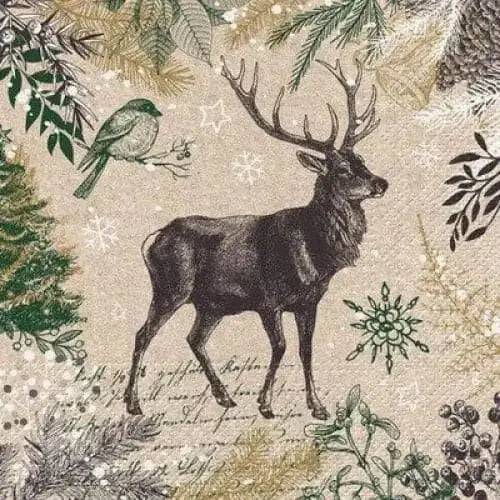 Lunch Napkins - Deer With Greens Napkins - Treasures of my HeART