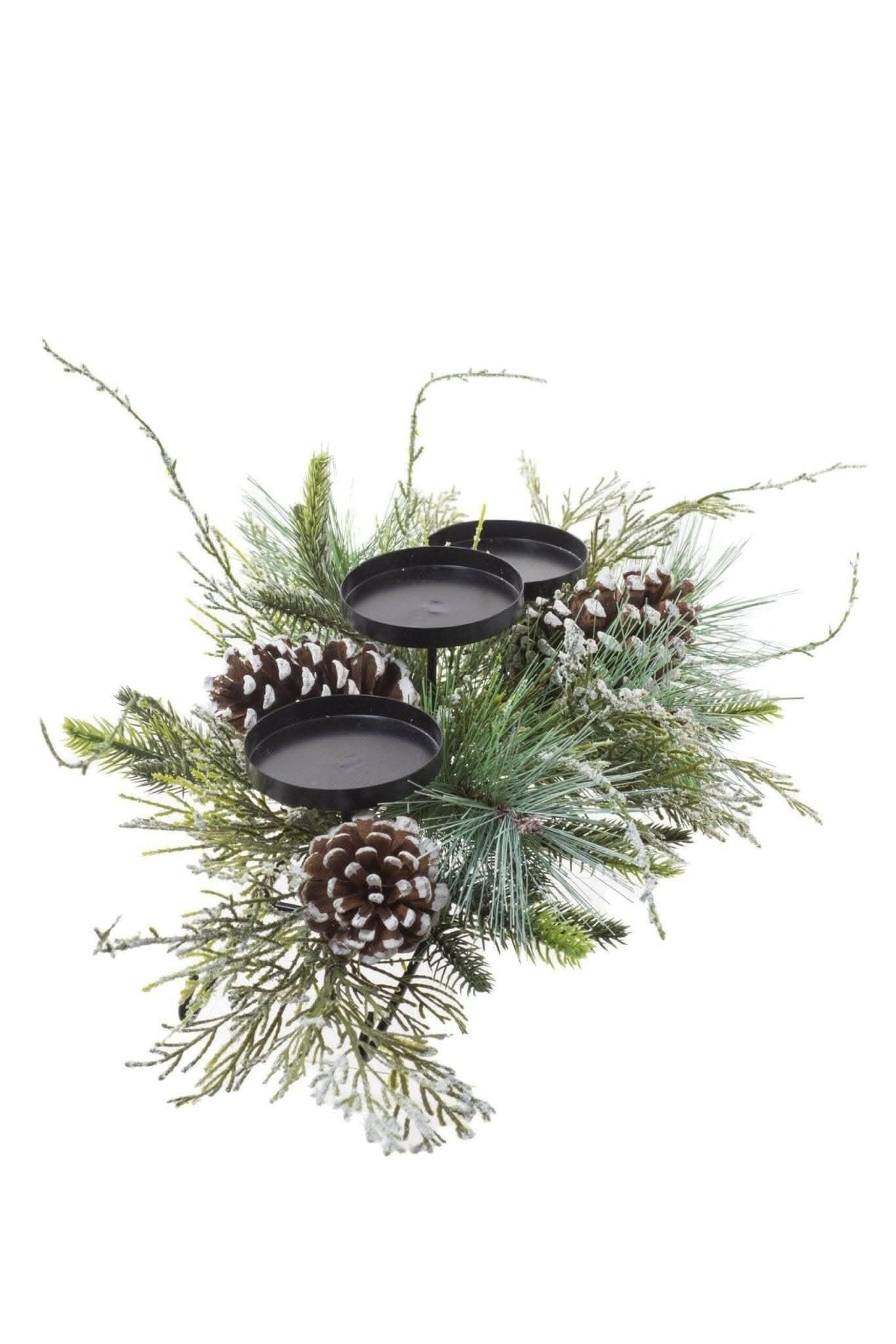 GREEN ICED MIXED PINE CANDLE HOLDER WITH SPROUTING EVERGREEN Treasures of my HeART