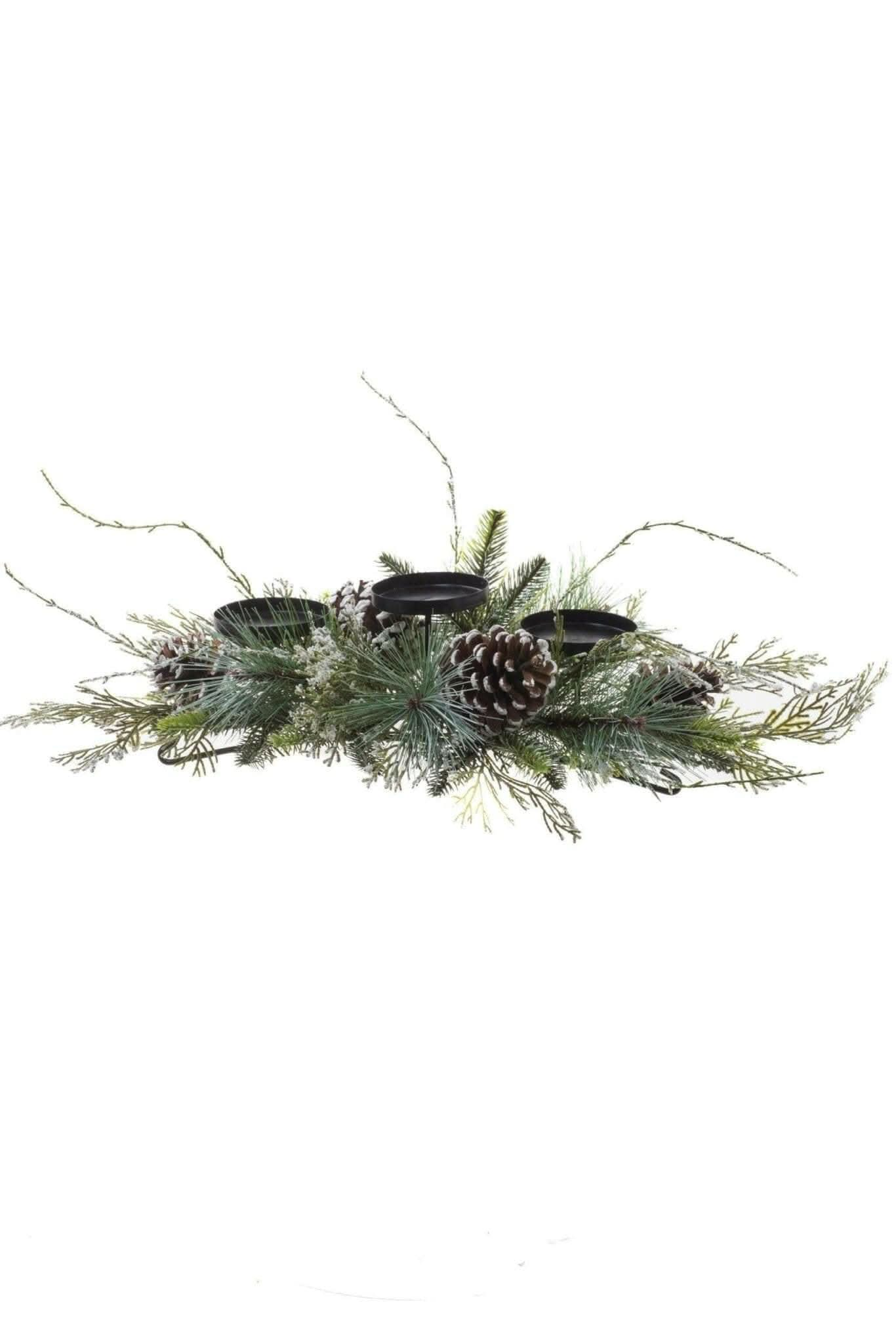 GREEN ICED MIXED PINE CANDLE HOLDER WITH SPROUTING EVERGREEN Treasures of my HeART